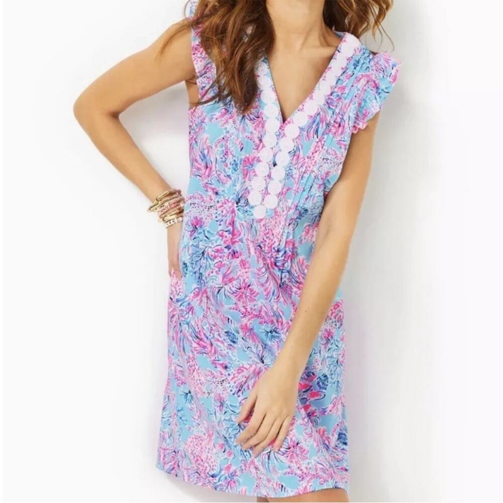 Lilly Pulitzer Joan Tunic Dress Celestial Blue Seek and Sea Women’s Sz S